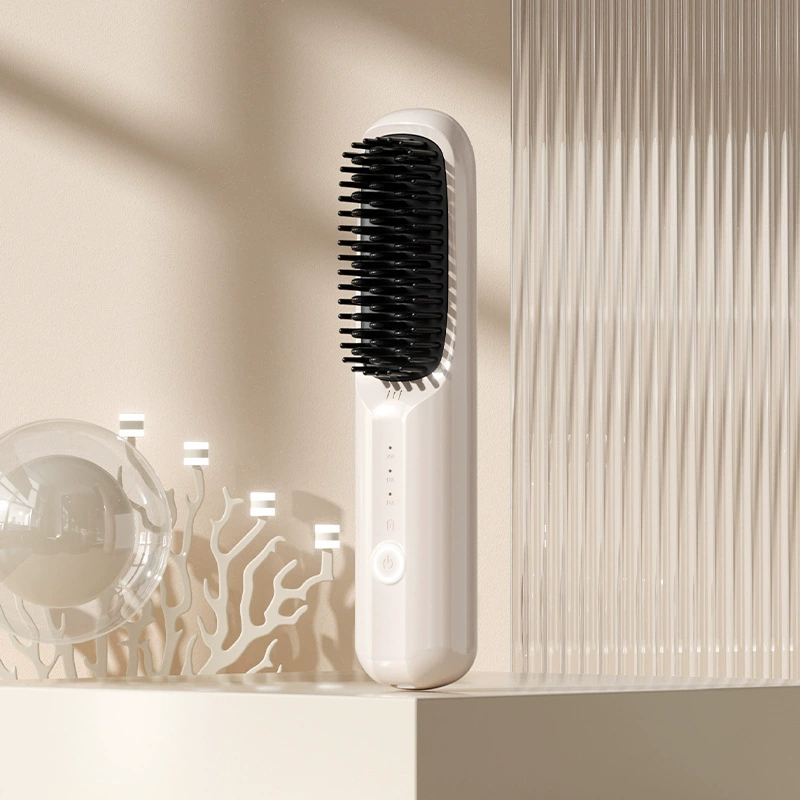 Wireless Portable Ceramic Hair Straightening Brush, Rechargeable, Ionic, Compact