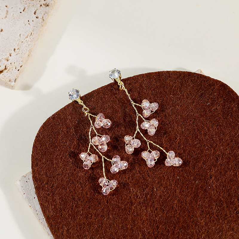 Silber Nadel Kontrast Farbe Zirkon Blume quaste Handgemachte Perlen DreiDimensionale Ohrringepicture4