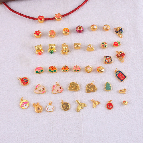 New electroplated gold-plated pendant accessory with oil-dripping large hole separator bead alloy DIY jewelry bracelet head accessory ornament