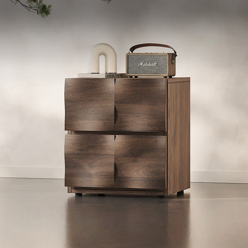 Italian Minimalist Bedside Table Modern Minimalist Bedroom Walnut Color Designer Walnut Light Luxury High-End Storage Cabinet