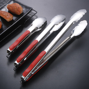 Stainless Steel Red Handle Clip Hotel Buffet Steak Clip Kitchen Anti-Scalding Bread Clip Outdoor Barbecue Food Clip