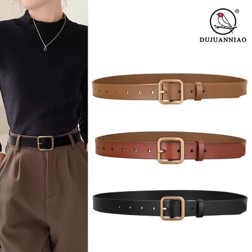 New style cowhide belt women's pin buckle genuine leather casual versatile retro belt women's Japanese buckle jeans belt