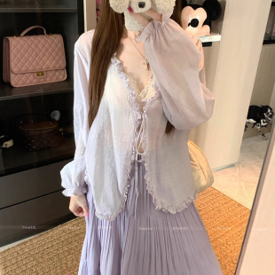 plus size Women's Summer Gentle Ear V-Neck Lace Thin Shirt Sunscreen Cardigan Coat Women