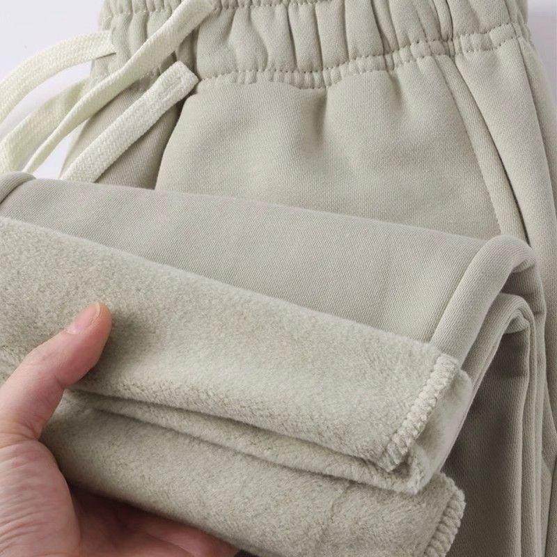 380g Beige Fleece-Lined Straight-Leg Sweatpants for Men, One-Piece Fleece, Loose Solid Color Casual Pants, Elastic Waist Drawstring Sports Pants 380g Beige Fleece-Lined Straight-Leg Sweatpants for Men, One-Piece Fleece, Loose Solid Color Casual Pants, Elastic Waist Drawstring Sports Pants