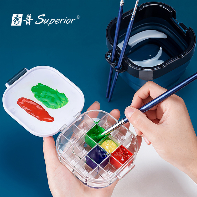 Xiupu cubo plegable arte acuarela herramienta traje multifunción pigmento caja hidratante paleta