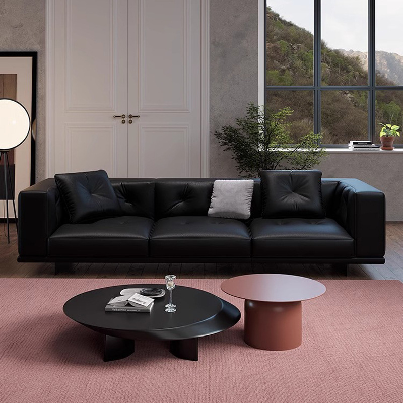 Sofá Dilan italiano minimalista sofá de cuero, primera capa de sofá de cuero de vaca, sala de estar villa de diseño de piso plano, sofá recto
