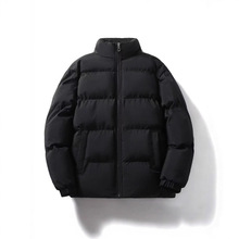 秋冬高领棉衣加厚加绒外套男新款色棉袄羽绒服情侣装面包服黑色