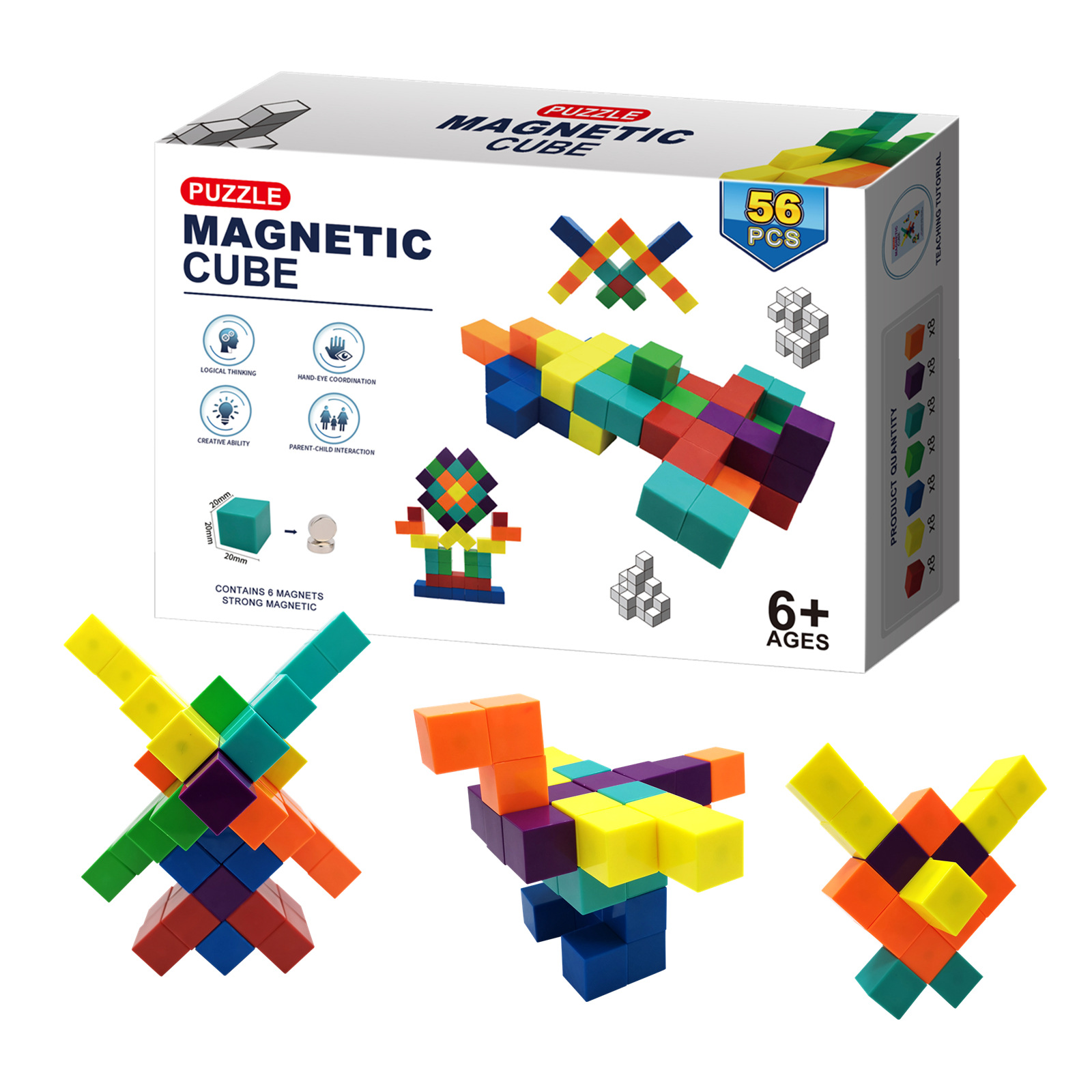 Niños Qizhi bloques de construcción magnéticos DIY cambiable cubo rompecabezas descompresión juguetes 56 unids