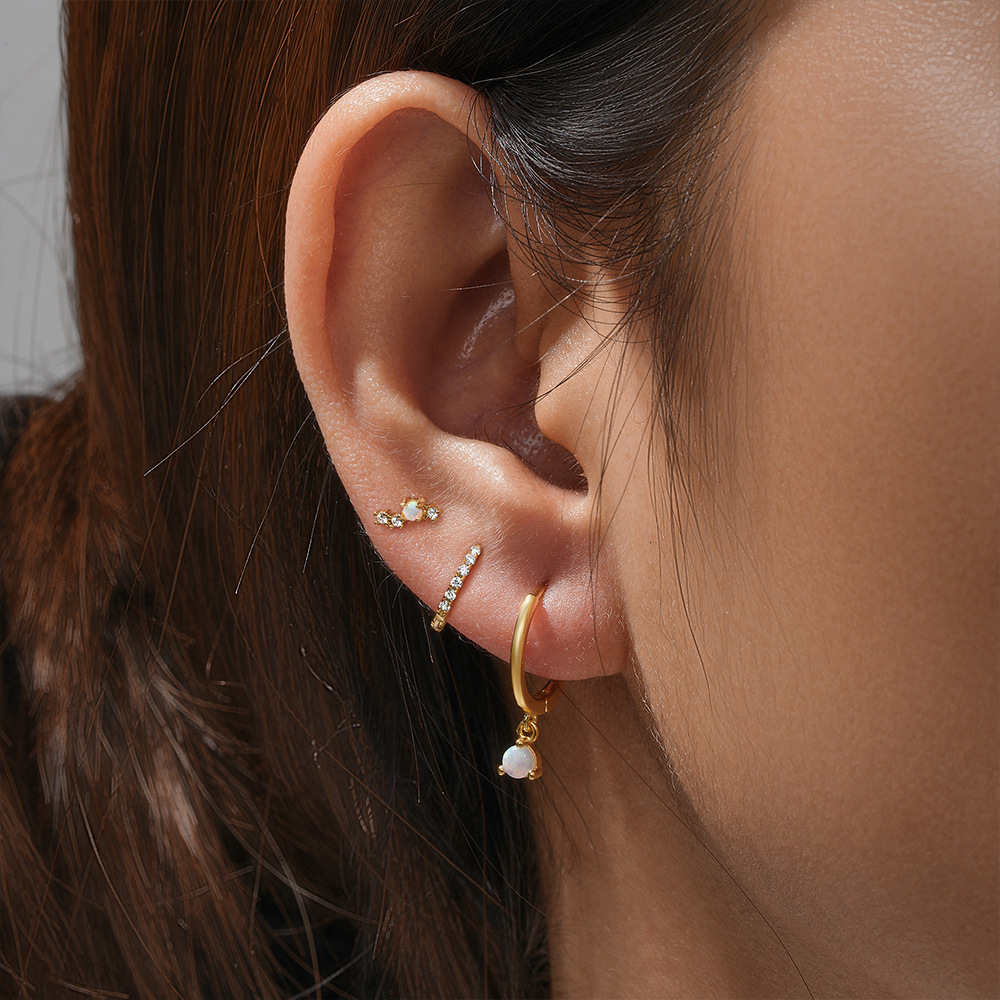 4g Weight Zircon Inlay Material Earrings Classification 3 Pieces Set Quantity Daily Occasion 925 Sterling Silver Material Geometric Pattern Women's Gender Plating, Inlay Design Simple Style Style 3 Pieces Set 925 Sterling Silver Zircon Geometric Earrings 85