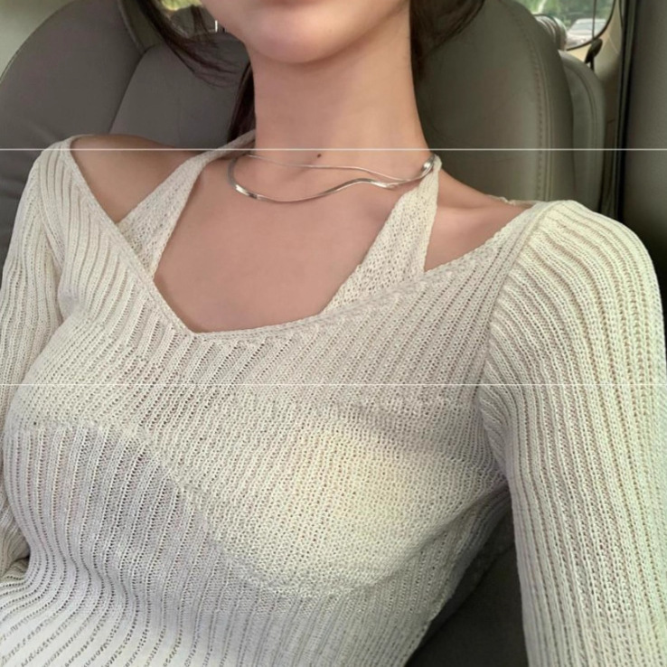 Long-sleeved Slim-fit Sexy Neck Base Top Women's Autumn and Winter Off-shoulder White Hollow-out Tight Inner Knit Sweater
