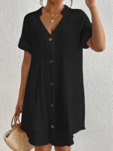 U 88473 Single Button Casual Solid Color Dress ��ɫ���ſ��B