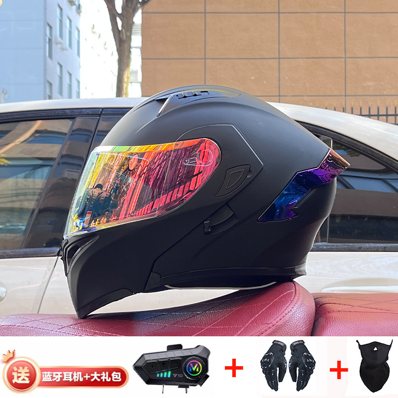 Casco de exposición Orz para hombres y mujeres invierno Doble espejo coche eléctrico semi-Casco completo cola de color coche deportivo ranura Bluetooth cuatro estaciones casco