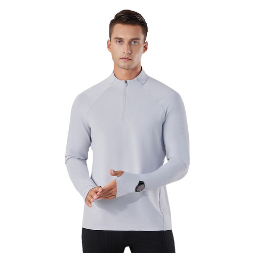 2024 spring new quick-drying T-shirts for men and women, moisture-absorbent training fitness clothes, half-open zipper sports running long sleeves