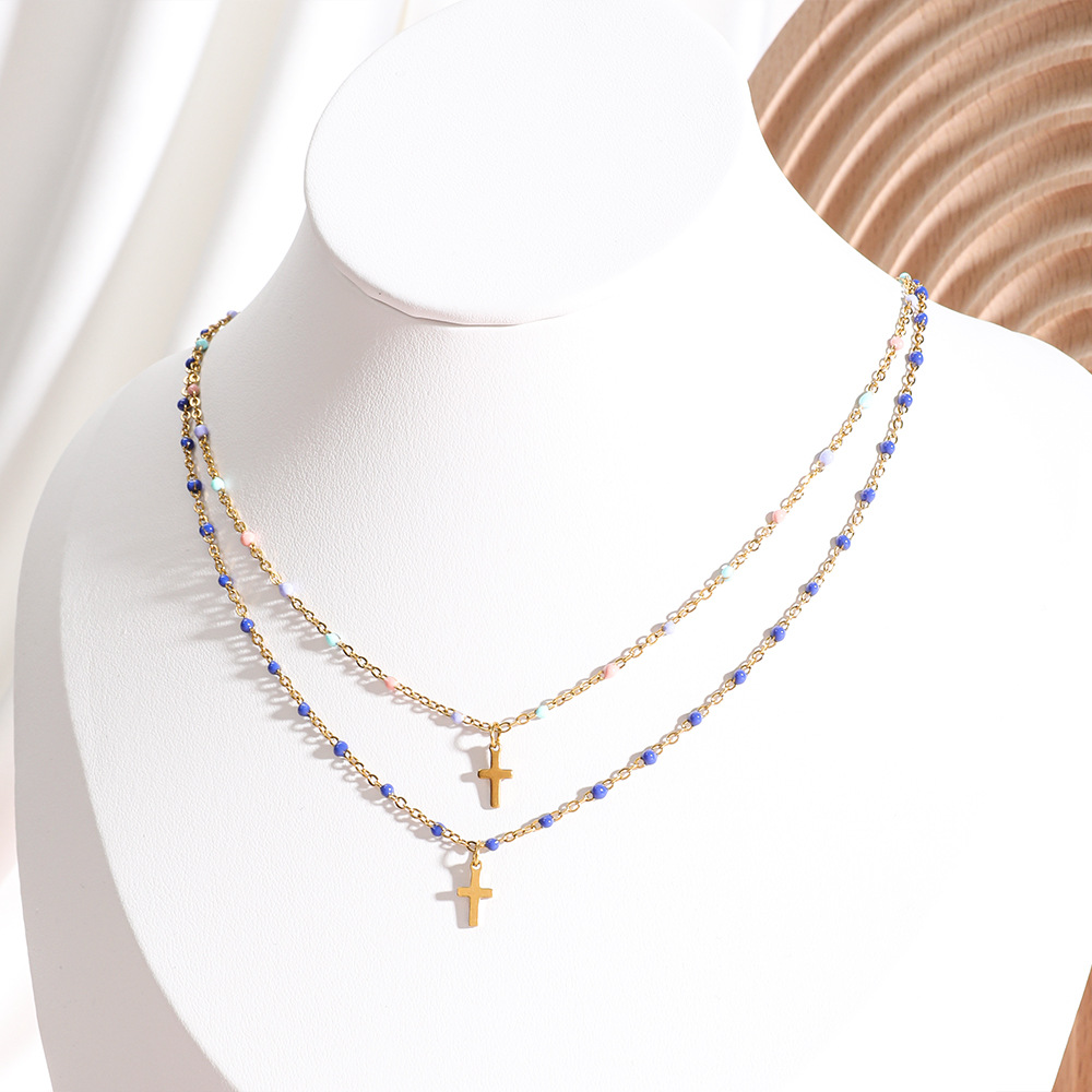 5g Weight Pendant Necklace Classification 1 Piece Quantity Daily, Street Occasion Stainless Steel, Titanium Steel Material Cross Pattern Women's Gender Enamel, Plating Design Simple Style Style Stainless Steel Titanium Steel Simple Style Cross Enamel Plating Pendant Necklace 6