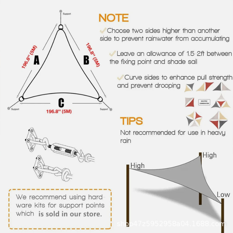 Great item for yard renovation! Triangular sunshade sail is waterproof and sun-proof, providing shade and protection from rain outdoors