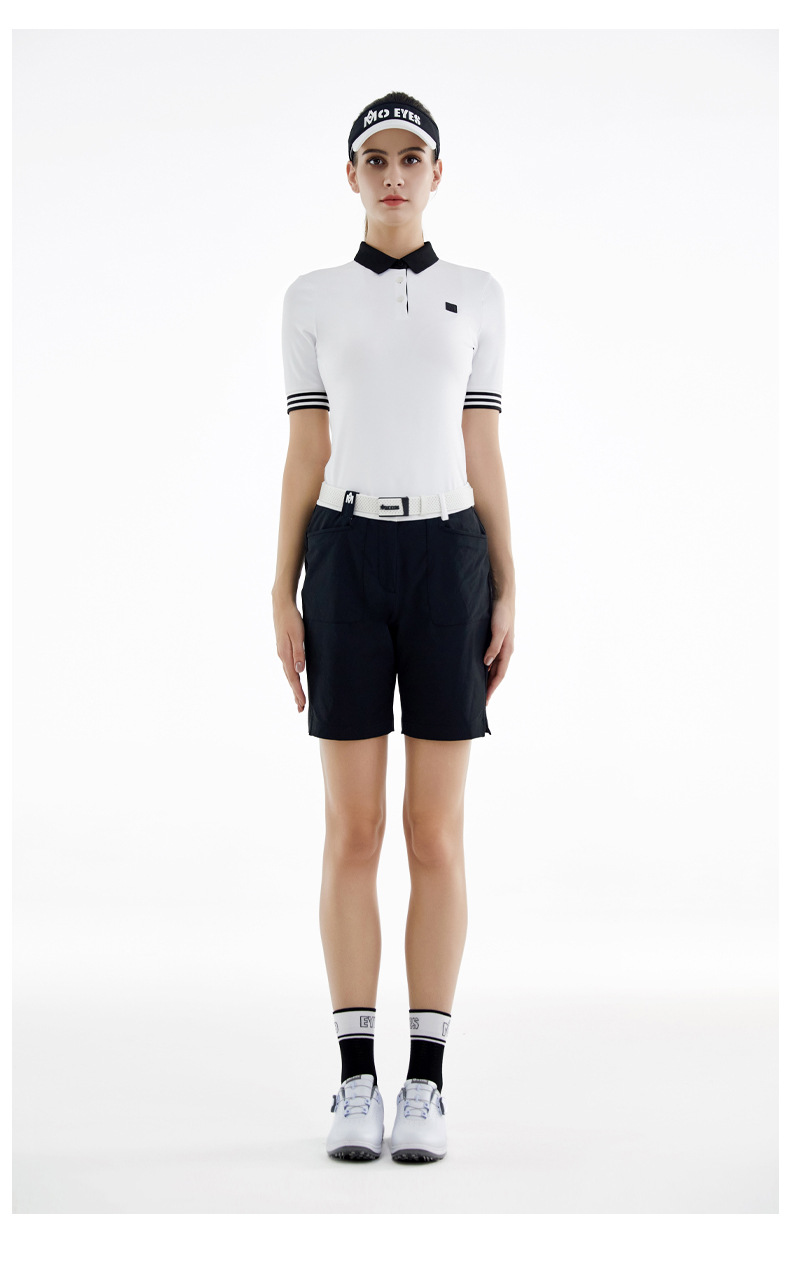 Bộ quần áo golf nữ Moeyes Magic Eye thể thao thoáng khí vải đính hạt mùa hè — M23KUZ006-Quần short đen, M23YF010-Áo màu trắng, M23YF010-Áo màu đen, M23KUZ006-Quần short trắng chi tiết 10