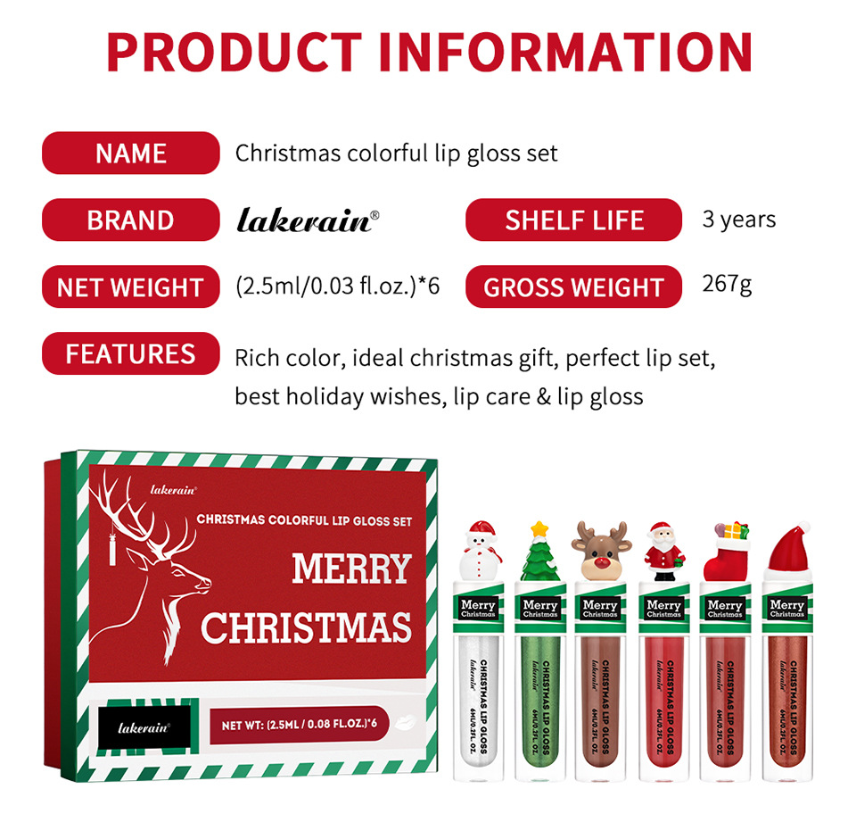 Lakerain Christmas Lip Gloss Set 6-piece Liquid Lipstick Lip gloss and Lip gloss set undefined