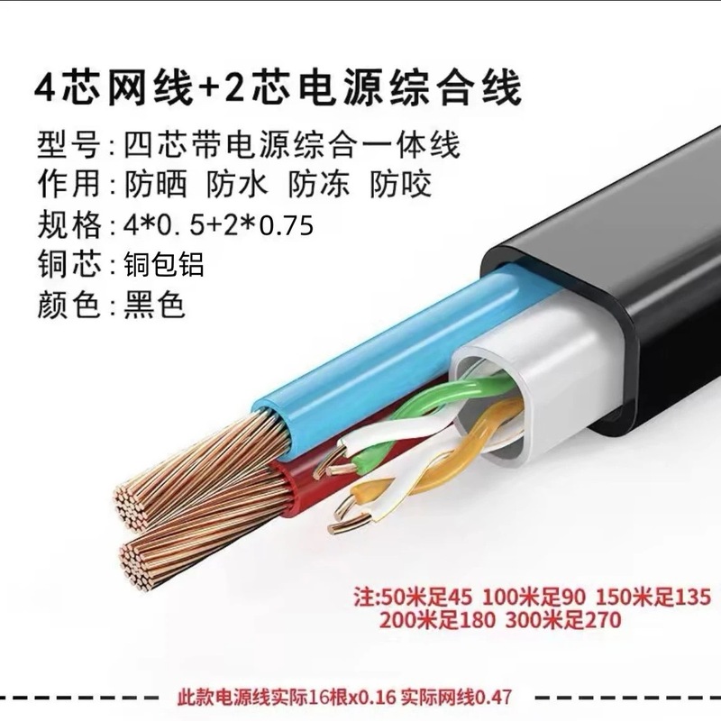 屋外4芯8芯ネットワークケーブル電源付き一体線ネットワーク監視総合線複合線300メートル盤|undefined