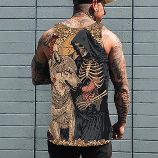 2025 Cross-Border 3D Narrow Shoulder Vest European and American Hip-Hop Series Digital 3D Printed Street Short-Sleeved Sports T-Shirt Tops