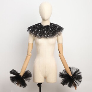 Cross-border Europe and the United States new collar sleeve gilded mesh black elastic universal stage performance accessories a generation of hair