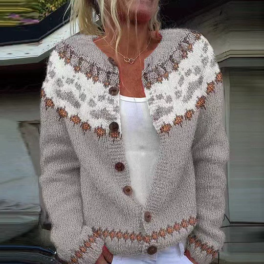 Этнический вязаный свитер-кардиган, городской стиль, европейский стиль, этнический мотив, 3D
