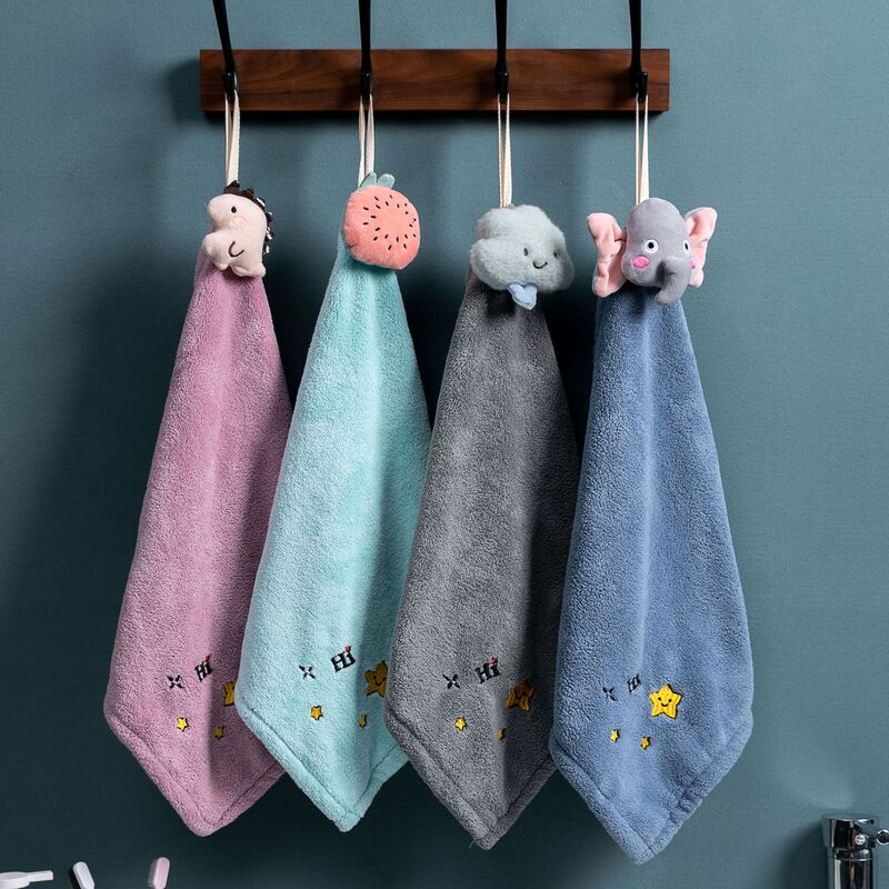 Kindergarten cartoon doll hand towel coral fleece kitchen hanging children's small towel thickened absorbent square towel Kindergarten cartoon doll hand towel coral fleece kitchen hanging children's small towel thickened absorbent square towel