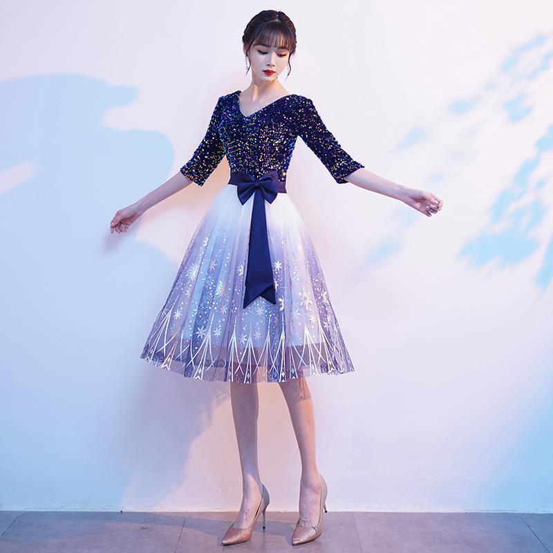French-Style Petite Gown 2026 Blue Ethereal Light Luxury High-End Socialite Temperament Niche Wedding Evening Dress French-Style Petite Gown 2026 Blue Ethereal Light Luxury High-End Socialite Temperament Niche Wedding Evening Dress