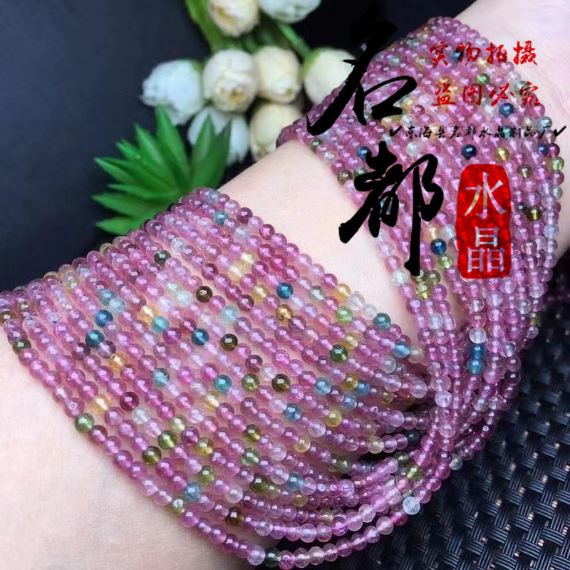 名都水晶スリランカ碧璽散珠部品7a天然キャンディースイカ彩碧円珠卸売り|undefined