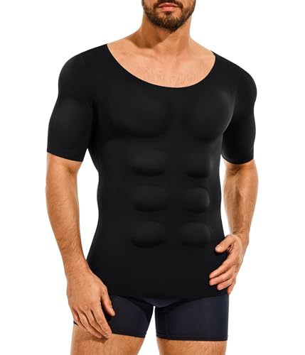 Europa y Estados Unidos transfronterizos músculo falso hombre camiseta de simulación invisible músculo pectoral falso ropa interior delgada abdomen ajustado manga corta base