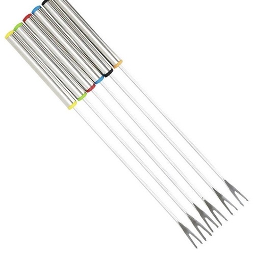 Six-piece set of fruit forks, stainless steel multi-color skewer tools, hot pot picks, dessert forks, outdoor barbecue forks, hot pot spicy