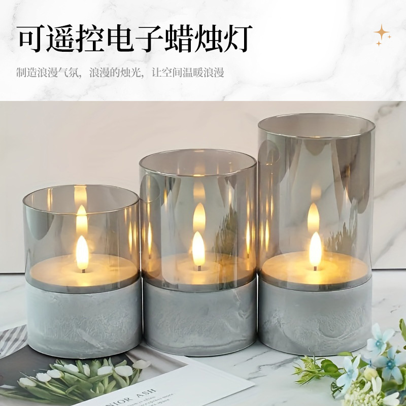 Cross-border hot sales LED electronic candle lights outdoor imitation cement glass bedroom romantic atmosphere decoration piece