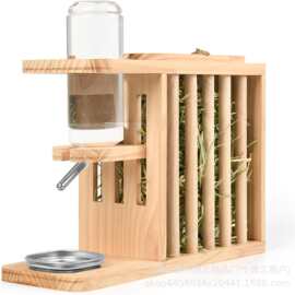 跨境兔子干草架多功能仓鼠饮水器实木宠物喂水器喂草器干草储存架