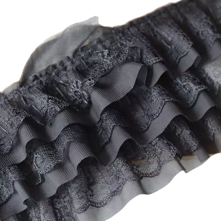 12 cm de ancho de tres capas de gasa malla encaje hoja de loto cortina tela de tela ropa de muñeca Lolita falda decoración