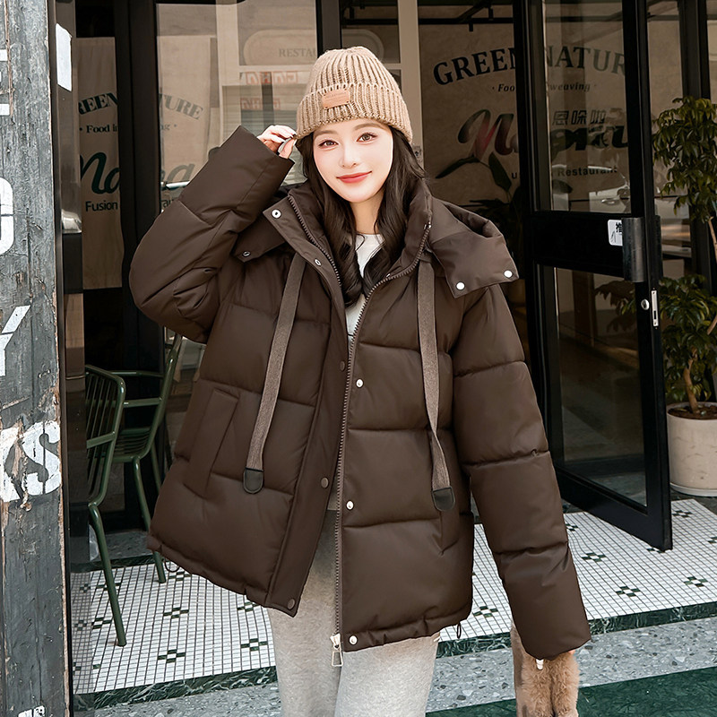 欧美风棉服2025冬新款黄色短款连帽加厚棉服沧州面包服女夹克外套