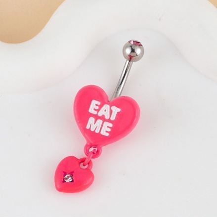 Cute Pink Bear And Evil Eye Belly Button Ring For Women_voghion.com