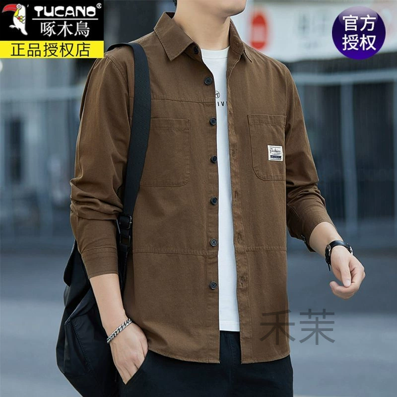 Дятел хлопок 100% комбинезон рубашка мужская рубашка с длинными рукавами халат повседневная куртка мужская весенняя и осенняя рубашка свободная