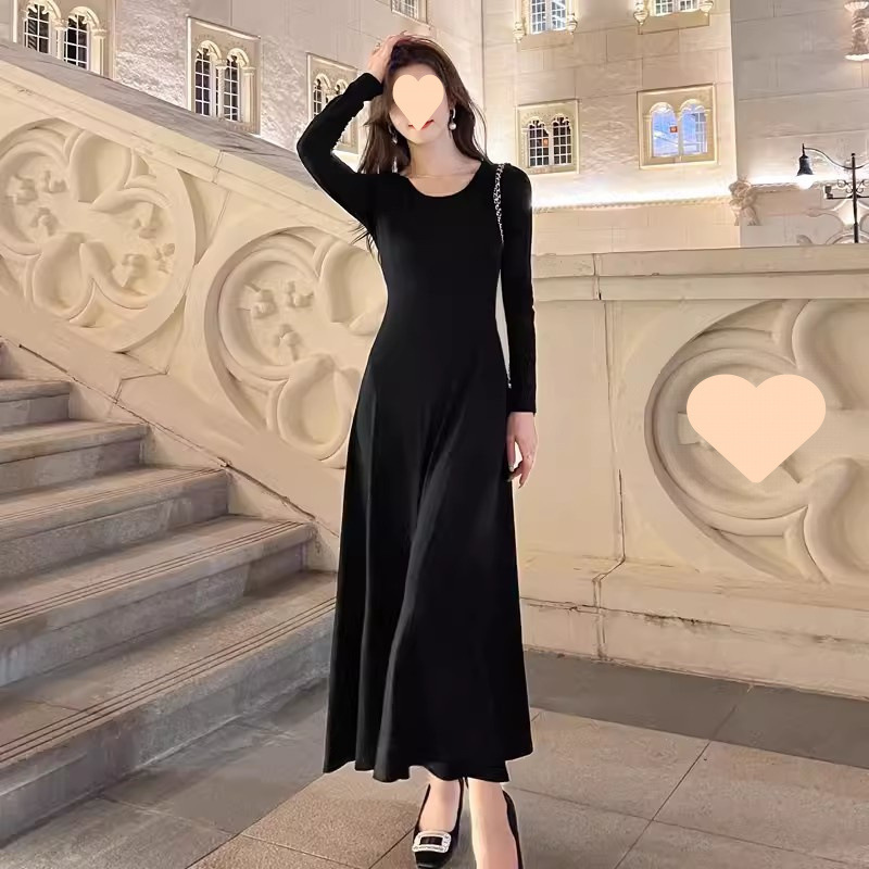 Women's Dress 2025 Spring/Summer New Style Ankle-Length Flared Long Dress Slim Fit Base Dress