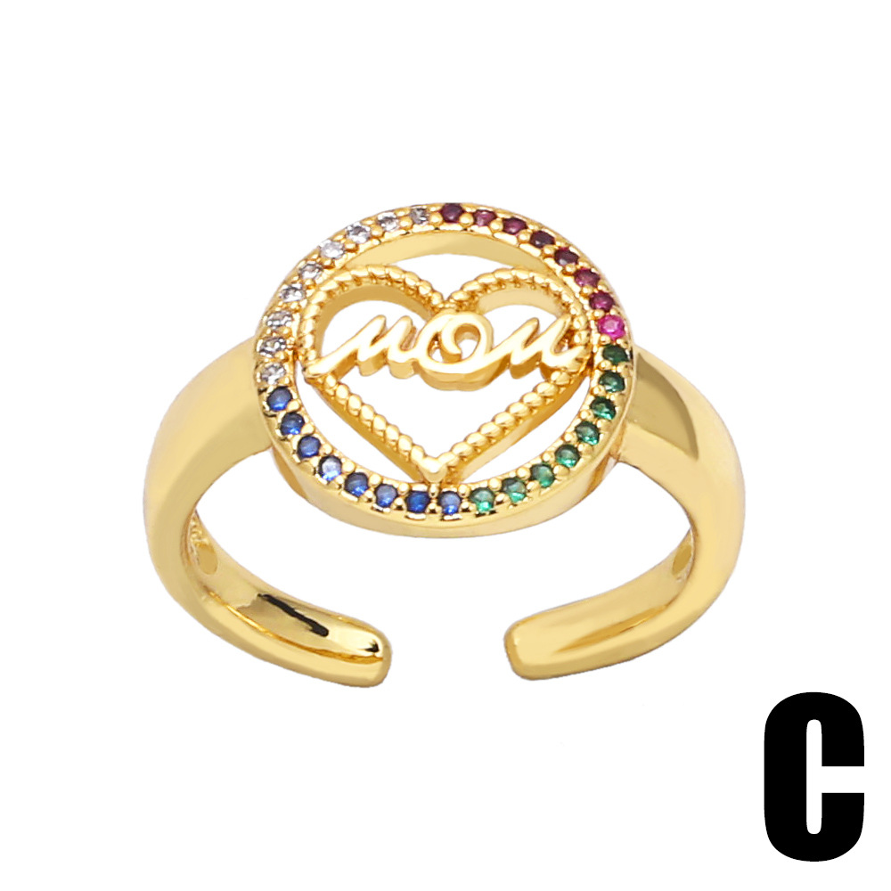 Fashion color zircon motheru0027s day mom letter opening adjustable copper ring