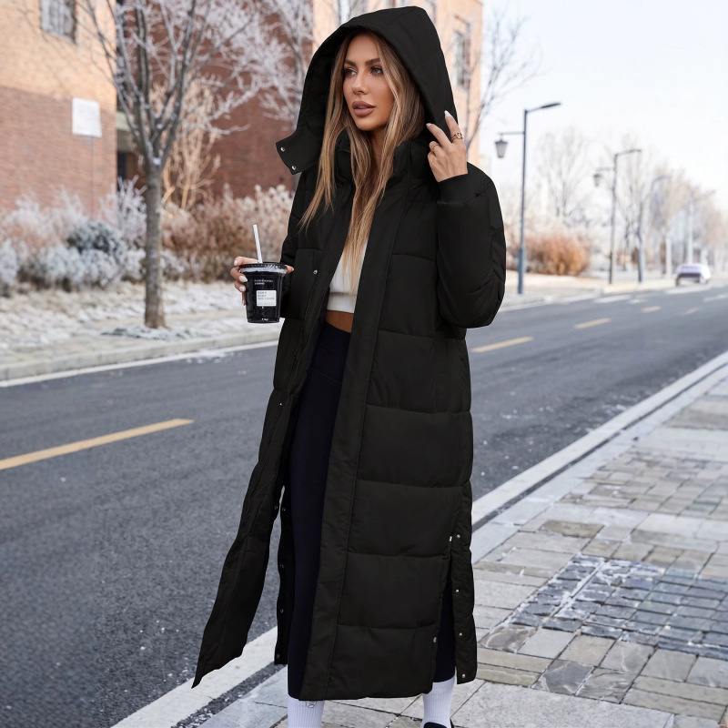 Black Extended-Length Cotton Coat for Women That Can Be Worn in Sub-Zero Temperatures, Thickened and Filled for Winter, Cold-Proof and Slimming Long Cotton Coat Black Extended-Length Cotton Coat for Women That Can Be Worn in Sub-Zero Temperatures, Thickened and Filled for Winter, Cold-Proof and Slimming Long Cotton Coat