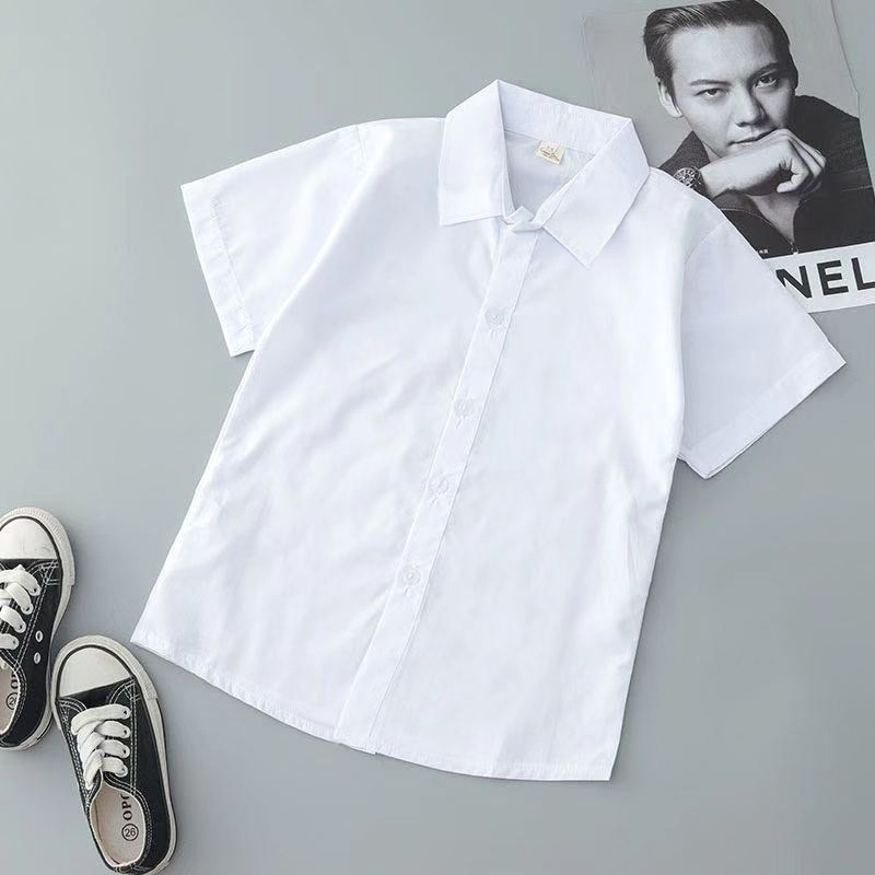 Children's White Shirt Boys White Shirt Boys and Girls Same Style Short-sleeved Pocket-less Student's Wear