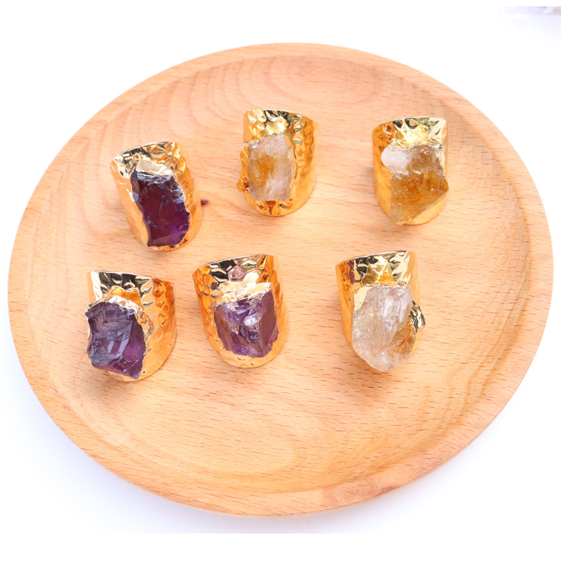 Open Ring Classification Women'S Copper Healing Inlay Geometric Natural Crystal Open Ring Healing Crystals Jewelry