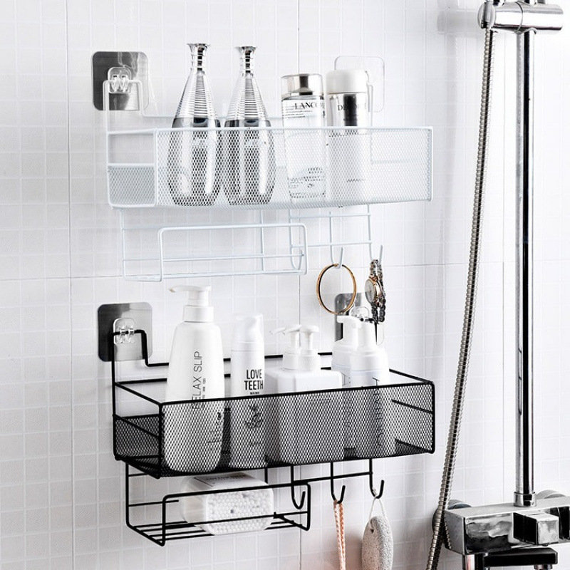 No-Drill Bathroom Shelf Dormitory Bathroom Essentials Kitchen Wall Decor Storage Rack Face Towel Storage Rack