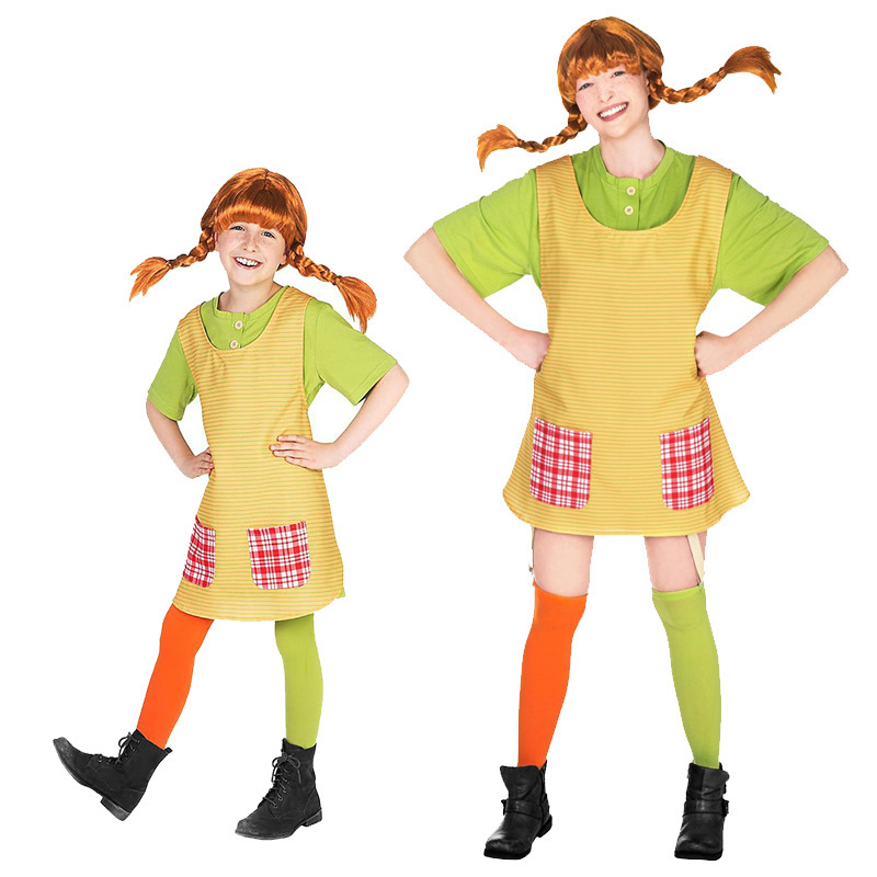 Children's Day Parent-Child Cos Long Socks Pipi Cosplay Costume Halloween Costume Cross-Border Performance Outfit Children's Day Parent-Child Cos Long Socks Pipi Cosplay Costume Halloween Costume Cross-Border Performance Outfit