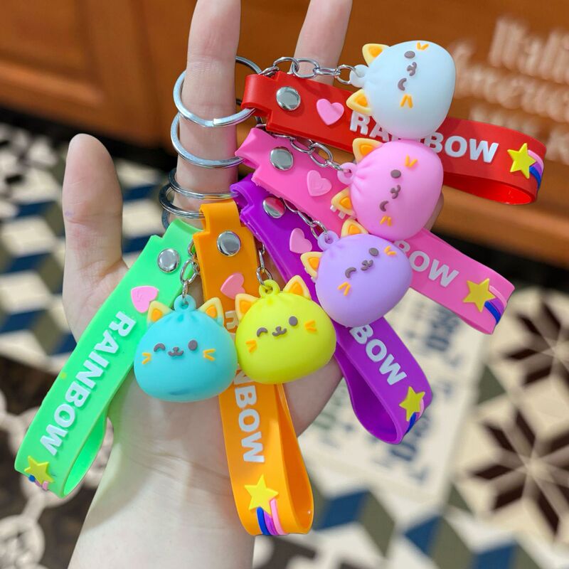 Unique design cute cat bun keychain, adorable cartoon bag accessory for girls, wholesale from manufacturer Unique design cute cat bun keychain, adorable cartoon bag accessory for girls, wholesale from manufacturer