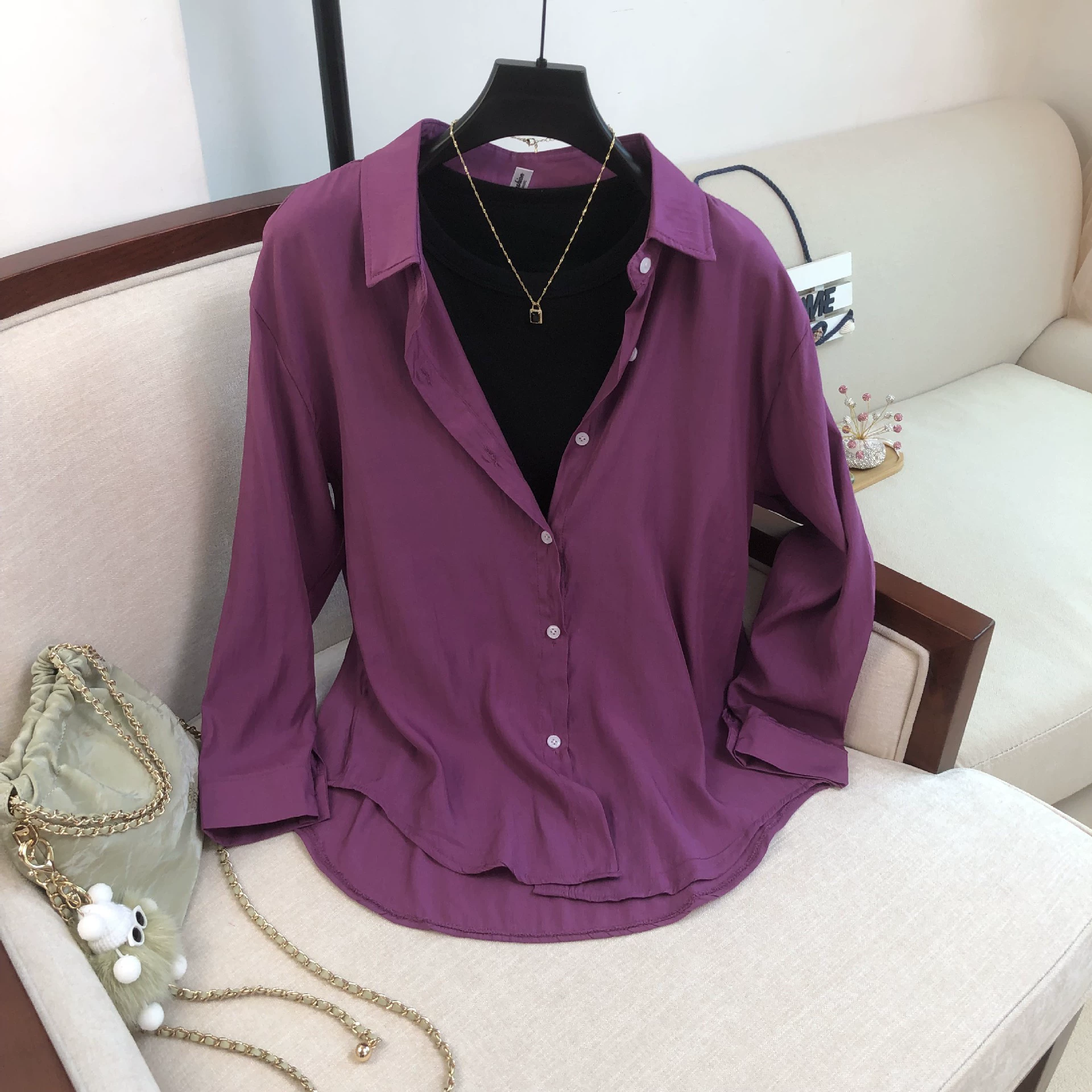 Реальная картина Tian Silk хлопок тонкая сплошная солнцезащитная рубашка женская простая свободная средняя длинная кардиган рубашка