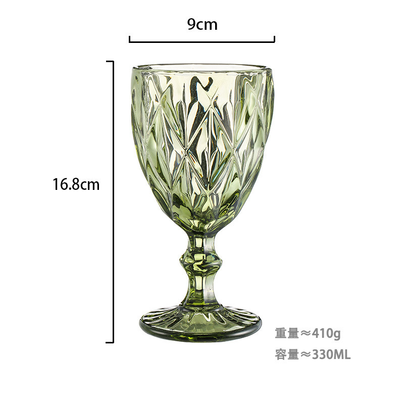 Gran por mayor transfronterizo vasos de vino en relieve europeos tazas de vidrio de colores tazas de bebida de jugo de frutas espesadas tazas de leche de boda tazas de pies altos