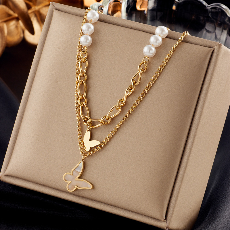 1 Piece Quantity Wholesale Jewelry Lady Star Heart Shape Butterfly Titanium Steel Irregular Plating Necklace