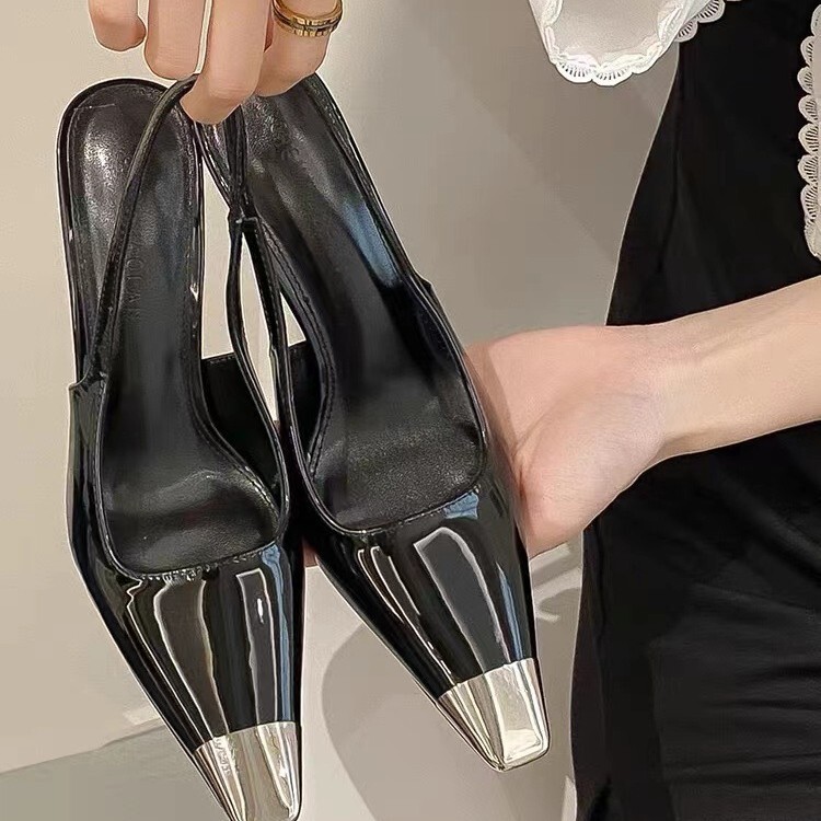 Women's Pointed High Heels Black Patent Leather Covered Sandals Women's Single Shoes Stiletto Heel Park Caiying Rose High Heels