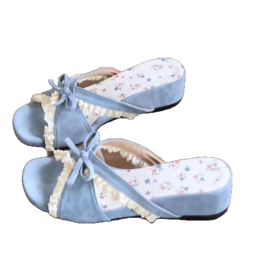 El arco dulce francés bordes de encaje una zapatilla fría 2026 verano nuevo tacones desnudos zapatillas de media palabra image 5