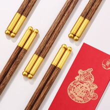 国朝风龙珠鸡翅木筷子家用餐具实木筷子金属头红檀木礼品筷子批发